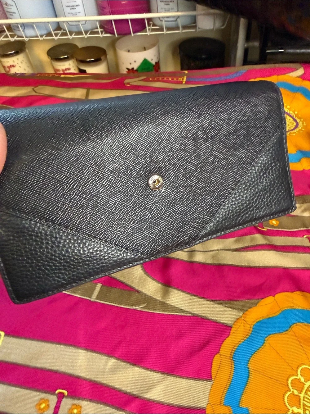 Vivienne Westwood Black Textured Envelope Wallet with Gold Orb Logo